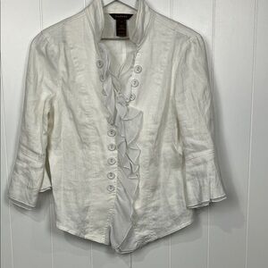 Multiples Womens Blazer/Jacket S White 3/4 Bell Sleeves Ruffle Details Buttons